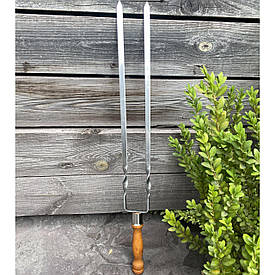 Шампур подвійний з дерев'яною ручкою 630х12х3мм світлий