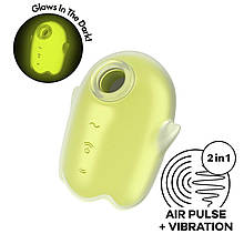 Вакуумний кліторальний стимулятор з вібрацією Satisfyer Glowing Ghost Yellow, світиться в темряві
