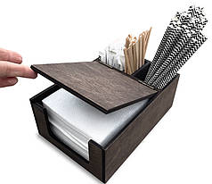 Барний органайзер для кав'ярні 21х15х8 см (серветниця з кришкою), коричневий