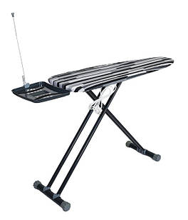 Дошка для прасування GLIDE-X 125х43см моноблок з розеткою та тримачем дроту праски (смуги чорно-сірі)