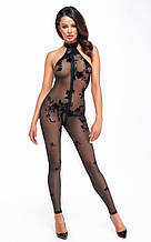 Бодистокінг Noir Handmade F315 Ego flocked mesh halter catsuit — L