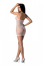 Ажурна мінісукня на тонких бретелях Passion BS096 One Size, white, плетіння на грудях, фото 2