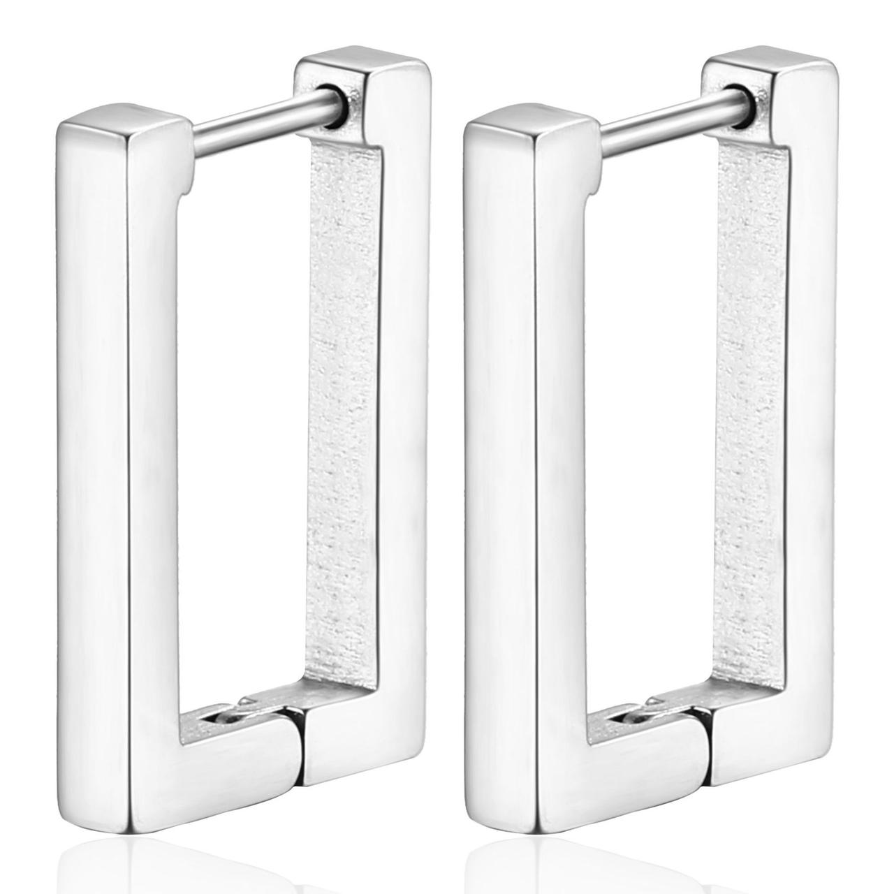 Серьги Конго Rectangular нерж.сталь 17х13х3 мм 1 пара Платиновый, фото 1