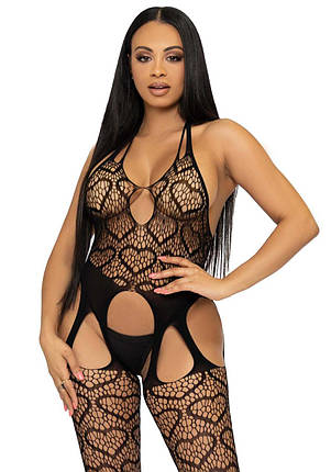Бодістокінг з відкритим доступом Leg Avenue Net suspender bodystocking One size Black, мереживо, фото 1