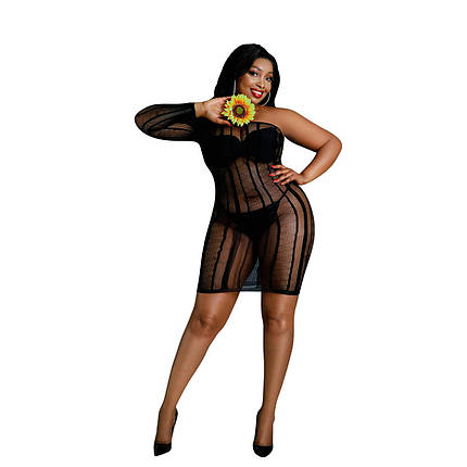 Сукня-бодістокінг Moonlight Plus Model 05 XL-XXXL Black, закрите одне плече та рукав, фото 1