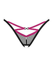 Трусики-стрінги Obsessive Novenes crotchless thong, M/L, сітка, стрепи, прикраса зі стразами, фото 3