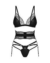 Комплект Obsessive Lobellis 3-pcs set, M/L, чорний, ліф з м’якою чашкою, стрінги, пояс для панчіх, фото 3