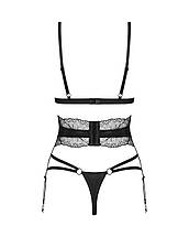 Комплект Obsessive Lobellis 3-pcs set, M/L, чорний, ліф з м’якою чашкою, стрінги, пояс для панчіх, фото 4