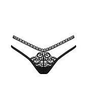 Трусики-стрінги Obsessive Blomentis thong, XS/S, чорні, мереживні, боковинки — подвійні смужки, фото 3