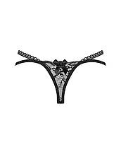 Трусики-стрінги Obsessive Blomentis thong, XS/S, чорні, мереживні, боковинки — подвійні смужки, фото 4