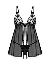 Сорочка бебі-дол Obsessive Blomentis babydoll & thong, M/L, мереживний ліф, стрінги в комплекті, фото 3