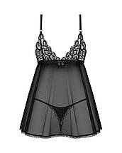 Сорочка бебі-дол Obsessive Blomentis babydoll & thong, M/L, мереживний ліф, стрінги в комплекті, фото 4