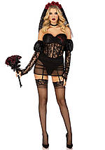 Еротичний костюм чорної нареченої Leg Avenue Heartbreak Bride M, боді, рукави, вуаль, чокер, фото 4
