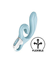Вібратор-кролик Satisfyer Love Me Blue, гнучкий, відросток з потрійним кінчиком