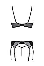 Комплект Passion LEAFA SET black, L/XL, мереживо+сітка, бюстгальтер на кісточках, стрінги, пояс для панчіх, фото 4