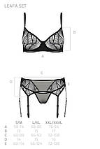 Комплект Passion LEAFA SET black, L/XL, мереживо+сітка, бюстгальтер на кісточках, стрінги, пояс для панчіх, фото 5
