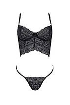 Комплект Passion KERRIA SET black, S/M, сітка+мереживо, бюстьє та стрінги, фото 3