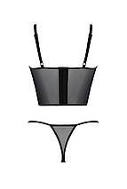 Комплект Passion KERRIA SET black, S/M, сітка+мереживо, бюстьє та стрінги, фото 4