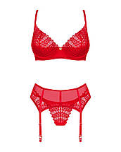 Комплект Obsessive Ingridia 3-pcs set XS/S, червоний, бюстгальтер, стрінги, пояс, фото 3