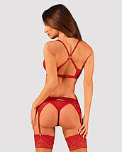 Комплект білизни Obsessive Lacelove cupless 3-pcs set XL/2XL Red, бюстгальтер, стрінги, пояс для панчіх, фото 2