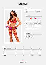 Комплект білизни Obsessive Lacelove cupless 3-pcs set XL/2XL Red, бюстгальтер, стрінги, пояс для панчіх, фото 5
