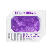 Унісекс-стимулятор Tenga UNI Amethyst, фіолетовий, візерунок у вигляді рельєфних квадратів, лубрикант у комплекті