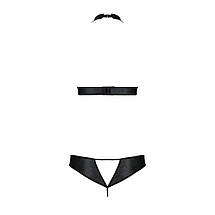Комплект із екошкіри Passion MALWIA SET with Open Bra 4XL/5XL black, топ та трусики з люверсами, фото 4