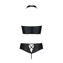 Комплект з екошкіри Passion NANACY BIKINI 4XL/5XL black, бра та трусики з імітацією шнурівки, фото 4