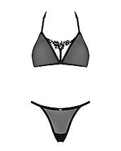 Напівпрозорий комплект Obsessive Celia Noir 2-pcs set XL/2XL, бюстгальтер, стрінги, фото 3