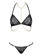 Комплект із ланцюжками Obsessive Pantheria 2-pcs set black L/XL, бюстгальтер, трусики, фото 3
