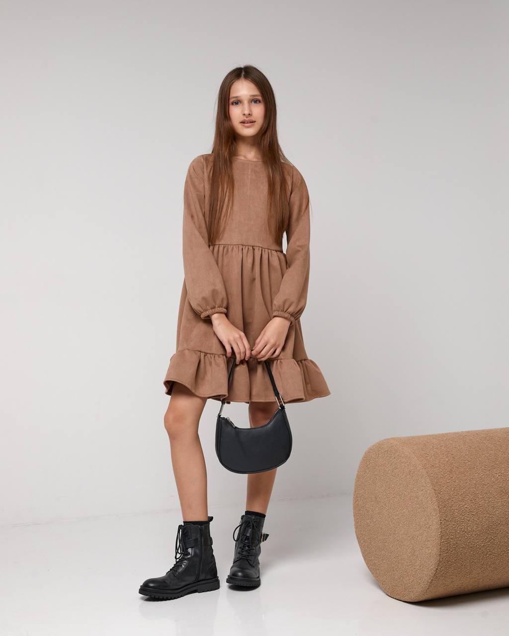 Сукня на дівчинку Kodi 134-152 см Замш 003358 Шоколад