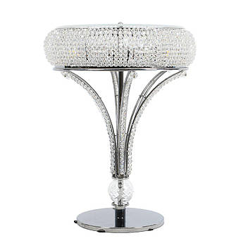 Настільна лампа металева зі скляним декором у сріблястому кольорі.