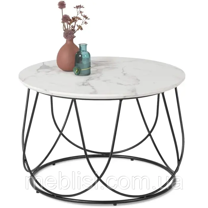 Журнальний стіл білий (ефект мармуру), ніжки чорні KATE 60х40,5 (MEBEL ELITE) ME.KATE/BM/CZ/L