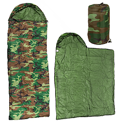 Демісезонний спальний мішок з капюшоном, 220х70см, Камуфляж / Утеплений спальник-ковдра в похід