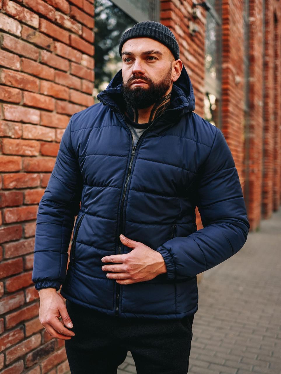 Чоловіча зимова куртка — 25 °C екопух, мікрофлісова підкладка кишені відстібний капюшон куртка повсякденна