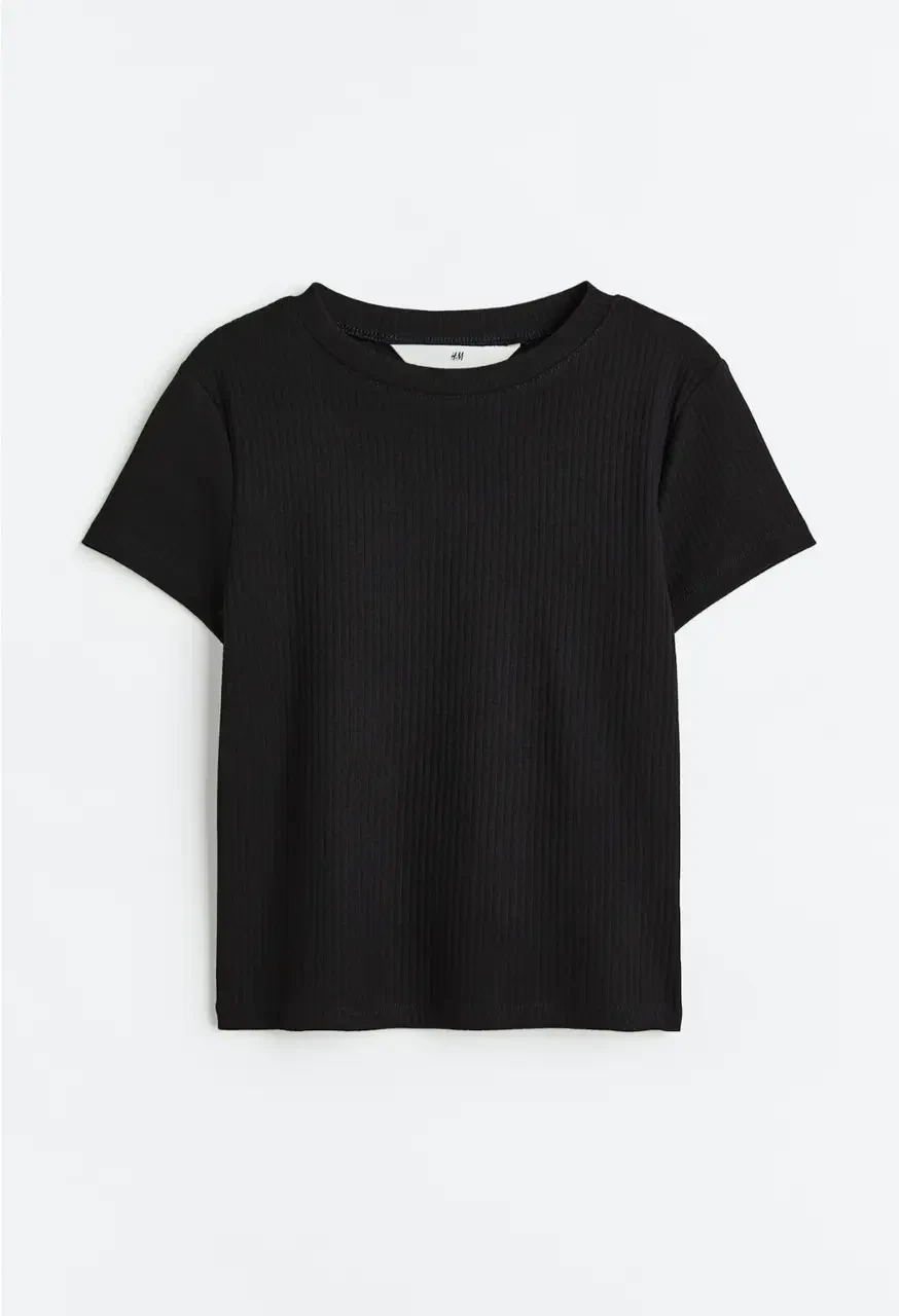 Футболка з бавовняного джерсі в рубчик чорна H&M 134-140, 146-152см