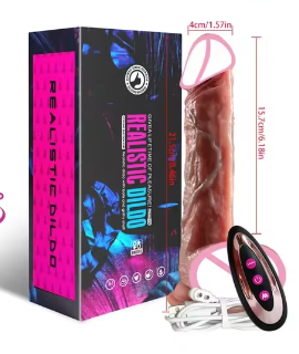 Великий фалоімітатор Big Dildo Вібратор з пультом ефект нагрівання шкіри реалістичний пеніс 19см, фото 1