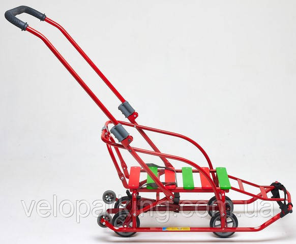 Дитячі санчата трансформер на коліщатках (висувні) Лелека з ручкою штовхачем складані Мрія