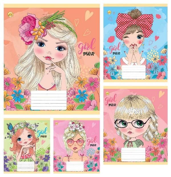Зошит 12 арк.клітинка Тверда 41113 GIRL, 25 шт. в уп. /600/, 5к. Тетрада, фото 1