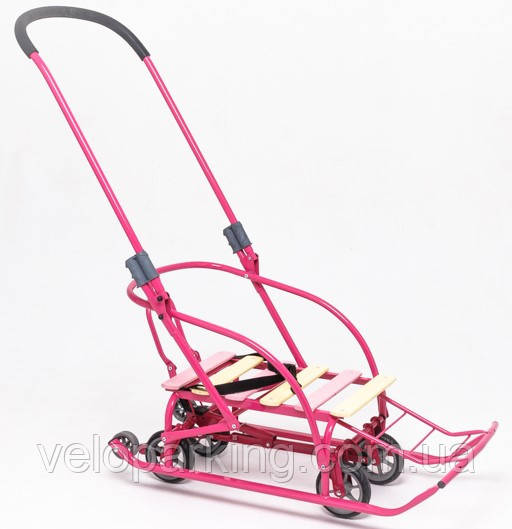 Дитячі санки Мандрівник на коліщатках (висувні трансформер) з ручкою штовхачем складані Мрія Патріот