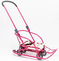 Дитячі санки Мандрівник на коліщатках (висувні трансформер) з ручкою штовхачем складані Мрія Патріот