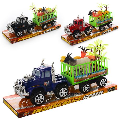 Джип  інерц-я, з причепом, 28см, тварини 3шт, 3 кольори, в слюді, 31,5-12-10,5см /60/, фото 1