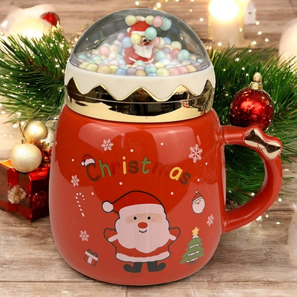 Новорічна кружка з закручуваною кришкою "Merry Christmas", 360мл, Червоний