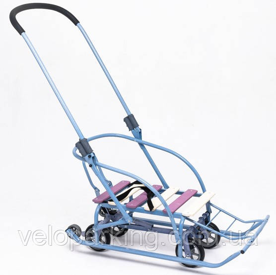 Дитячі санчата трансформер на коліщатках (висувні) Лелека з ручкою штовхачем складані Мрія