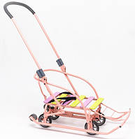 Дитячі санки Мандрівник на коліщатках (висувні трансформер) з ручкою штовхачем складані Мрія Патріот