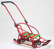 Дитячі санки Мандрівник на коліщатках (висувні трансформер) з ручкою штовхачем складані Мрія Патріот