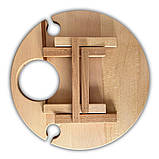 Винний столик-менажниця, бук, 35*35*17 см, круглий, 2 келихи, фото 3