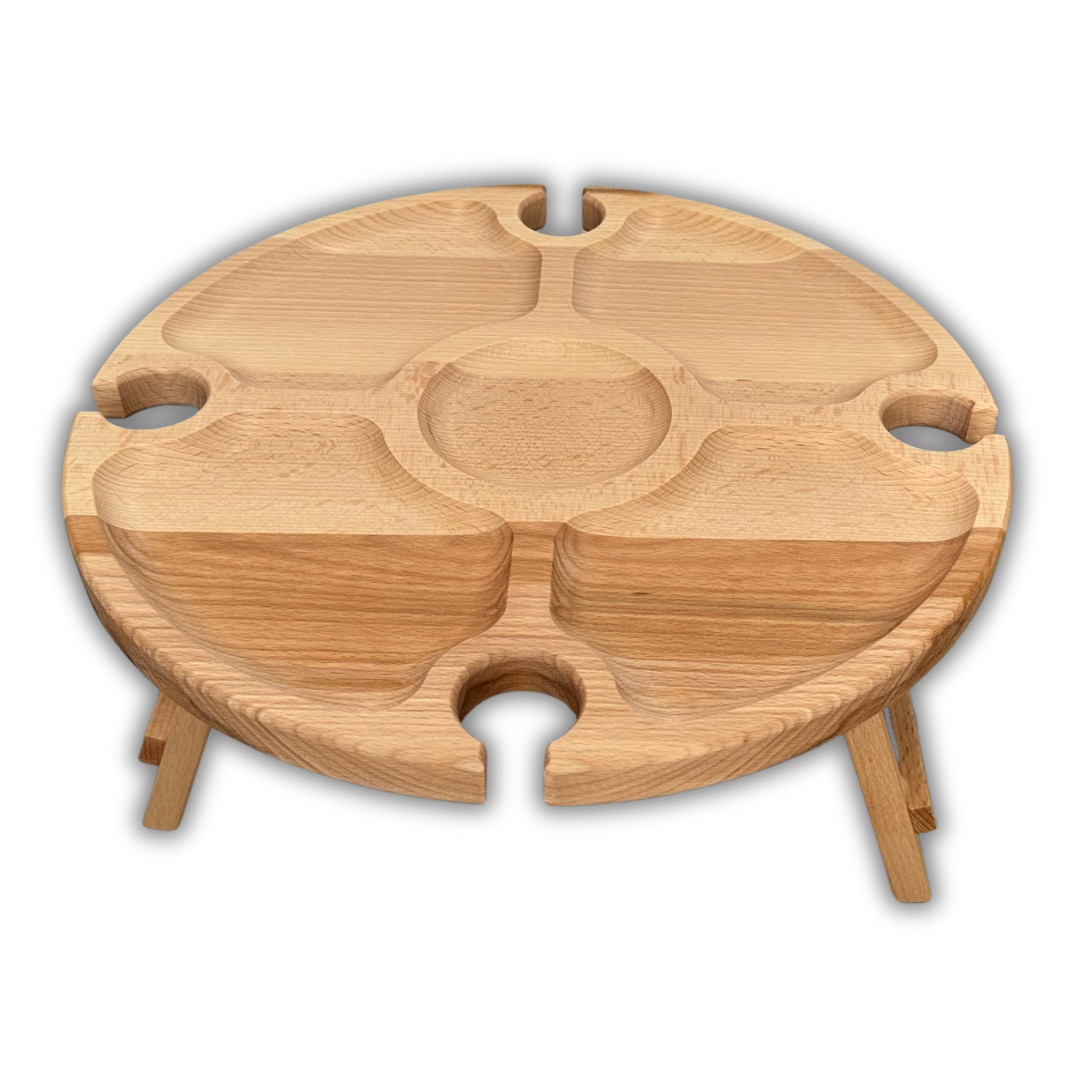 Винний столик-менажниця, бук, 35*35*17 см, 4 келихи, фото 1