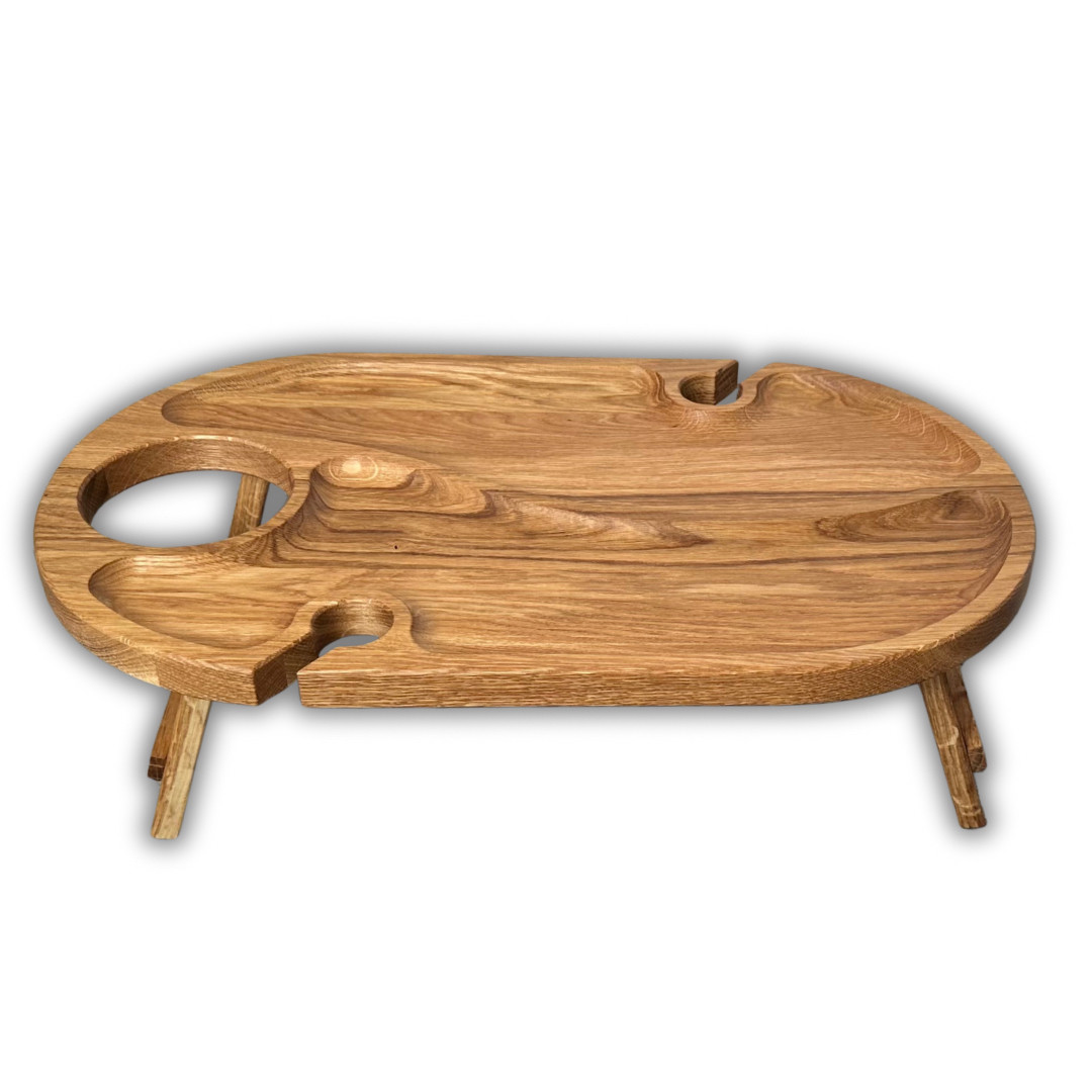 Винний столик-менажниця, дуб, 50*30*17 см, овальний, 2 келихи, фото 1