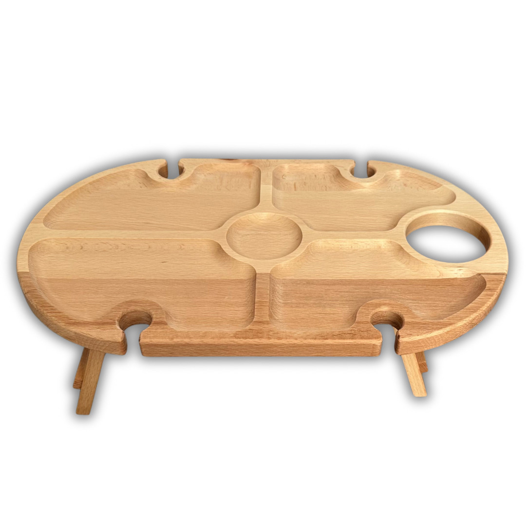 Винний столик-менажница, бук, 50*30*17 см, овальний, 4 келихи, фото 1